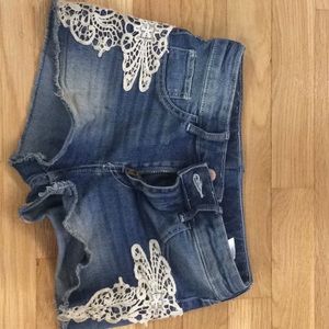 H&M cotton denim embroidered girl shorts 9-10